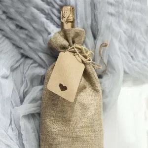 10 Pack Natural Faux Burlap 6"x14" Reusable Wine Gift Favor Bags Party, Wedding Wine Bottle Covers With Drawstring, Tags and Jute Rope