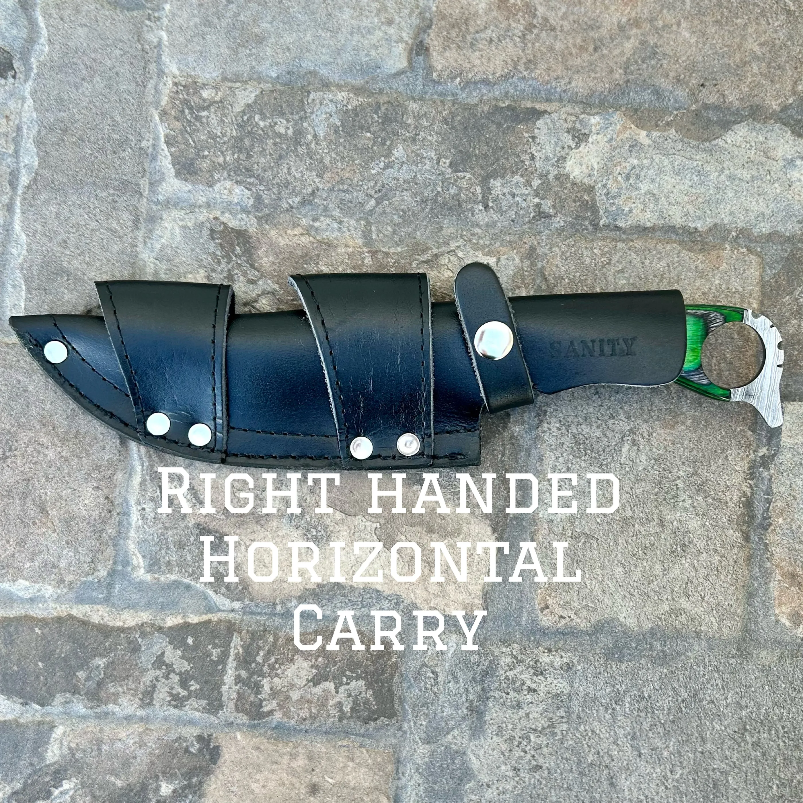 11” John Dillinger - Green Wood - Damascus - Horizontal & Vertical Carry - JDE11