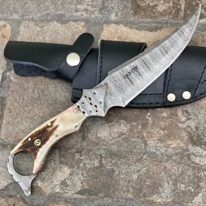 11" John Dillinger - Stag Antler - Damascus - Horizontal & Vertical Carry - JDE10