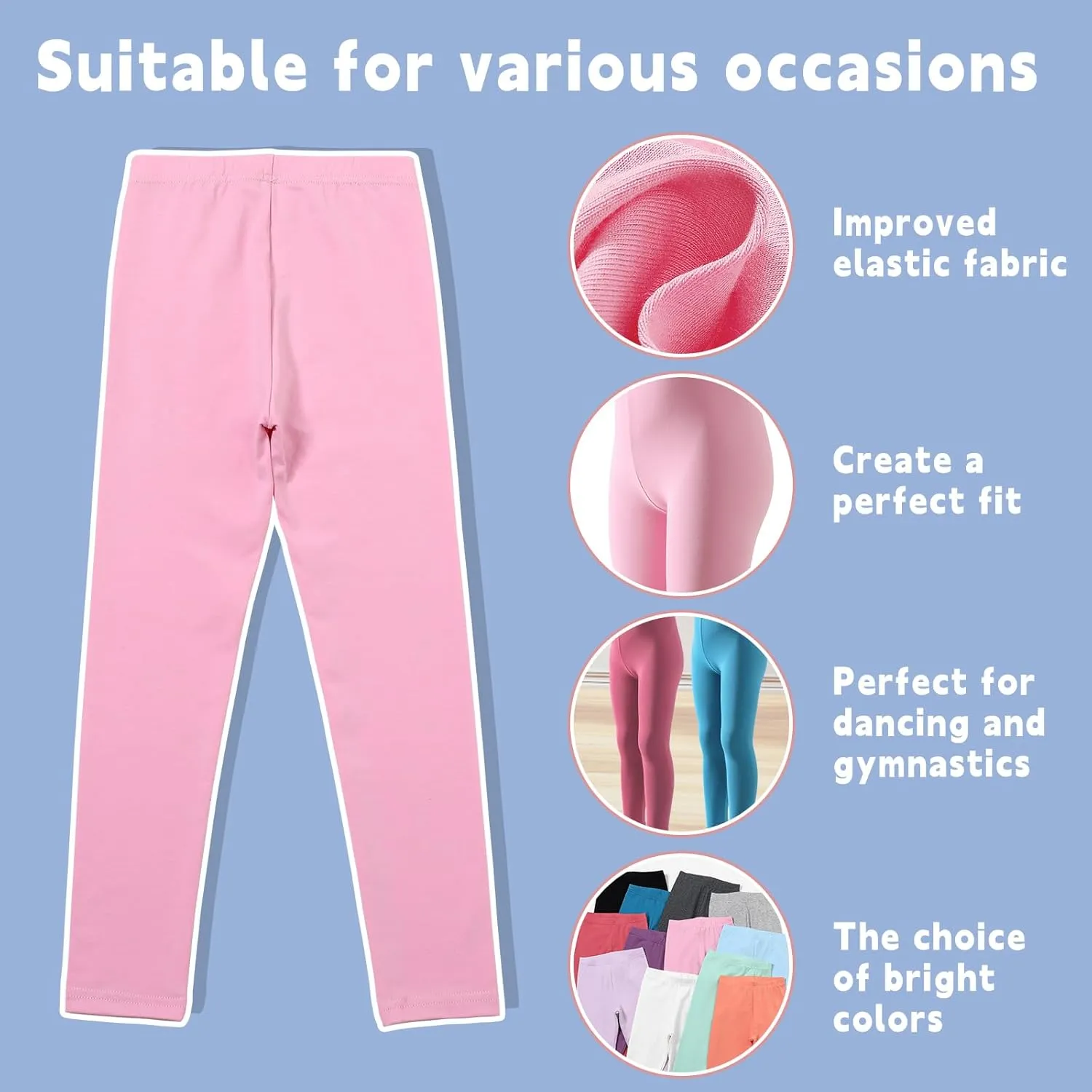 12 Pack Girls Cotton Pants - Toddler Stretch High Waisted Leggings - Soft and Breathable