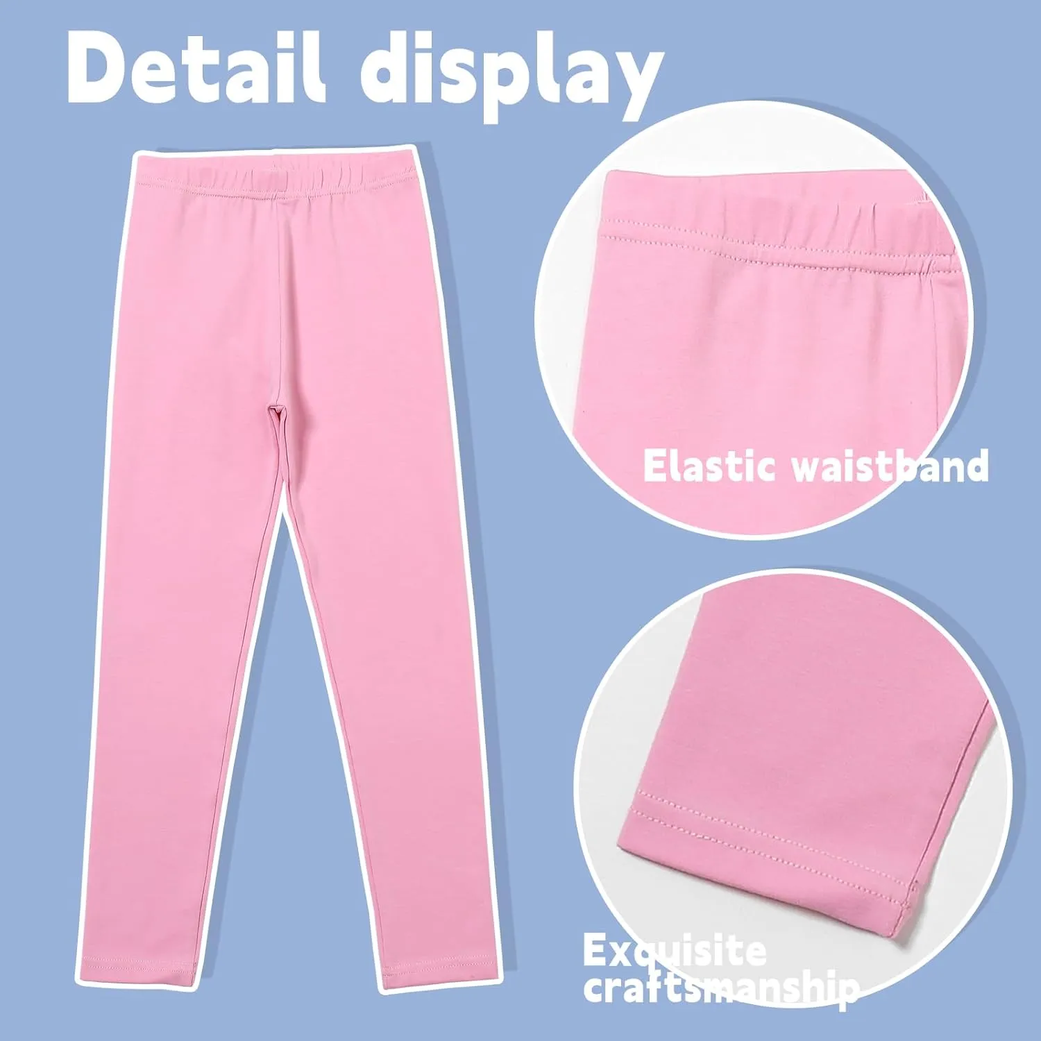 12 Pack Girls Cotton Pants - Toddler Stretch High Waisted Leggings - Soft and Breathable