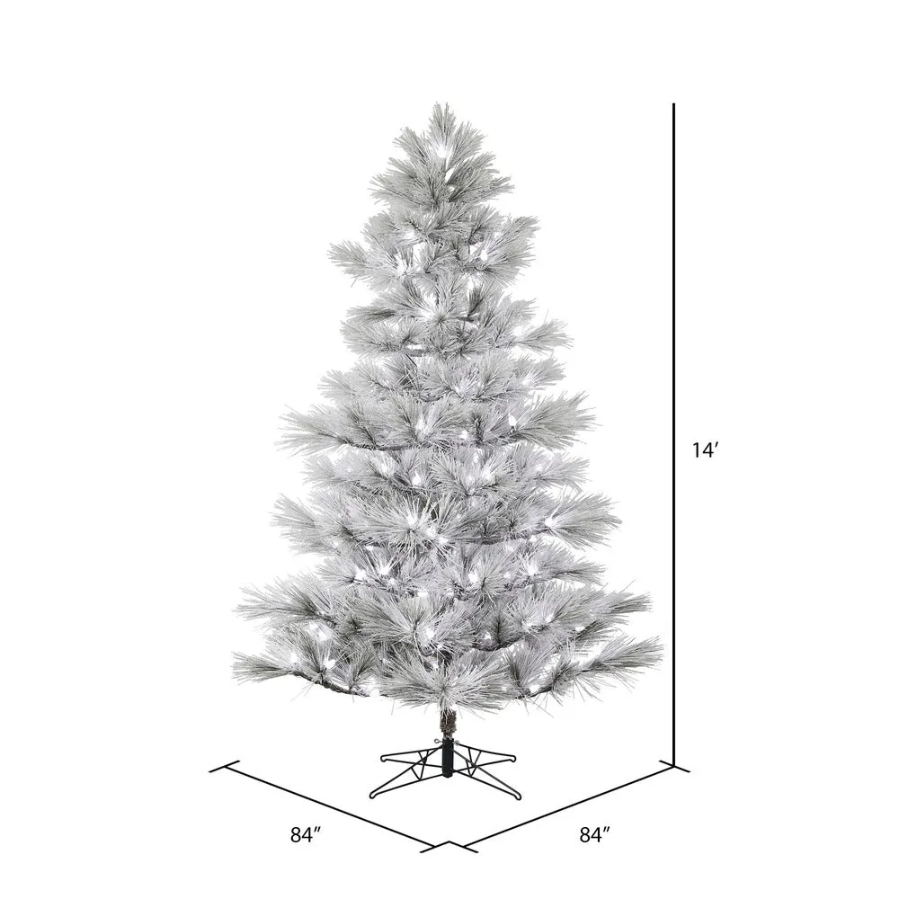 14'x84" Flocked Alder Long Needle Pine Artificial Xmas Tree Frosted White C7 LED
