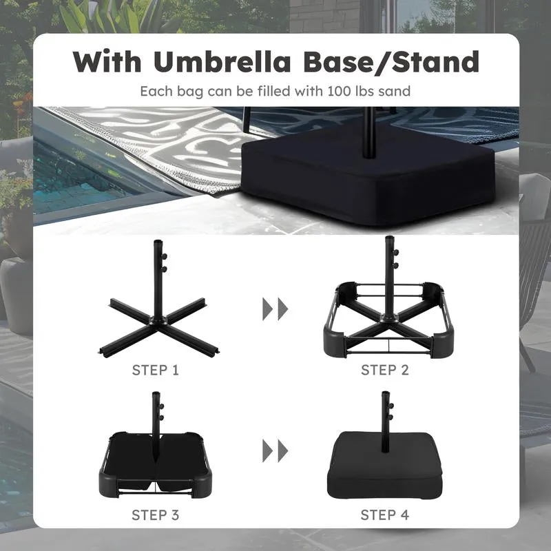 15 Ft Extra Large Patio Umbrella with Solar Lights, Rectangular Outdoor Umbrella with Base Included, Market Umbrella Double-Sided Heavy Duty for Pool Garden Backyard, Beige