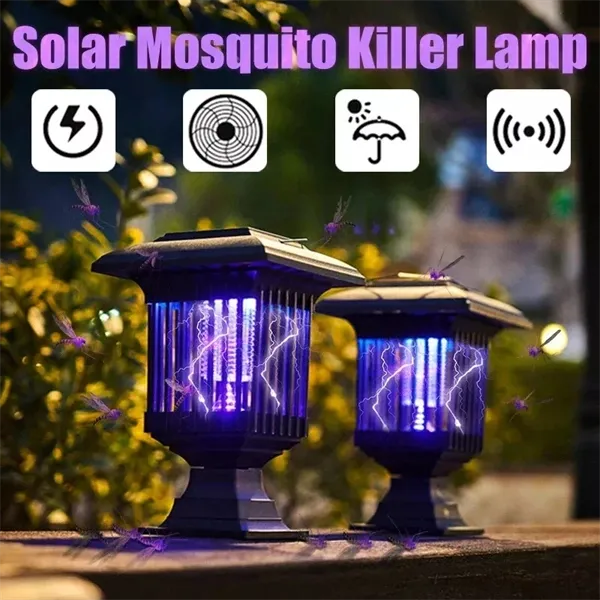 2-in-1 Solar LED Garden Light & Mosquito Zapper  UV Insect Killer for Outdoor Use