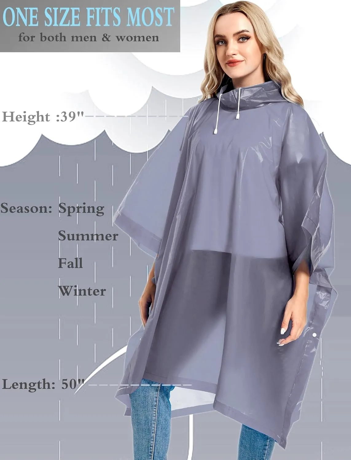 2 Pack Rain Ponchos for Adults Reusable - Raincoats Survival Emergency Heavy Duty Rain Coat with Drawstring Hood