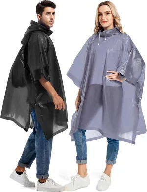 2 Pack Rain Ponchos for Adults Reusable - Raincoats Survival Emergency Heavy Duty Rain Coat with Drawstring Hood