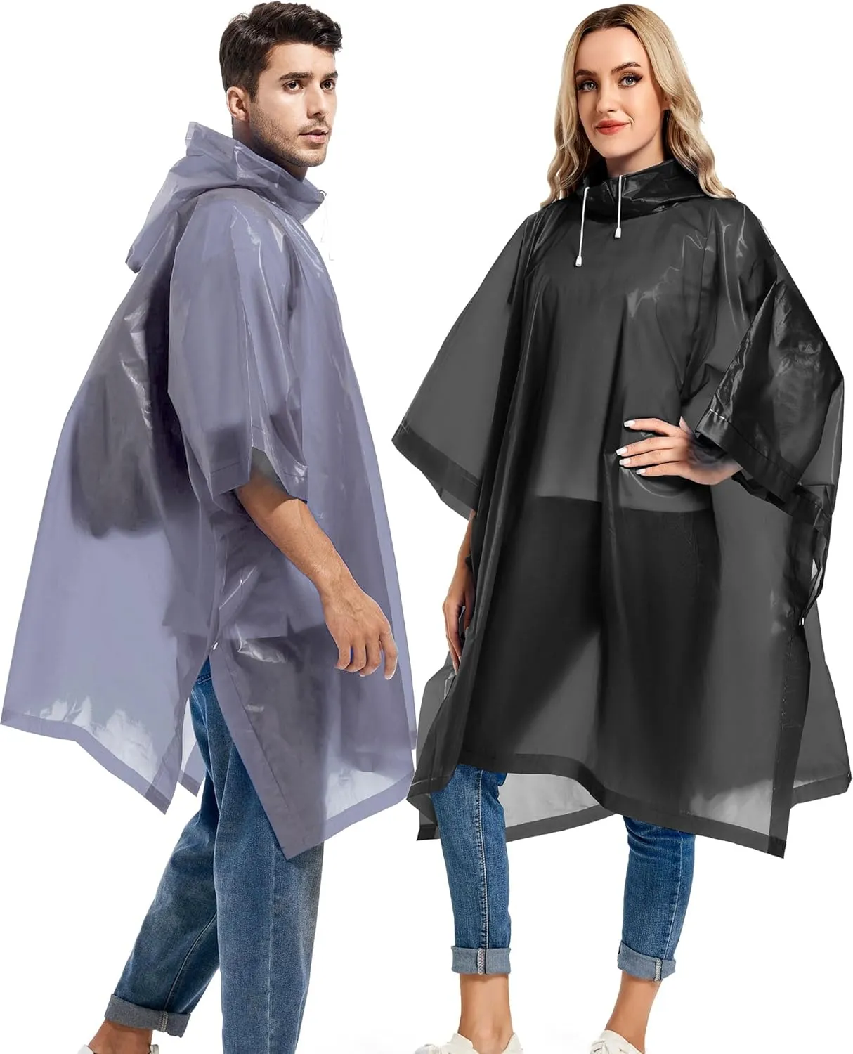 2 Pack Rain Ponchos for Adults Reusable - Raincoats Survival Emergency Heavy Duty Rain Coat with Drawstring Hood