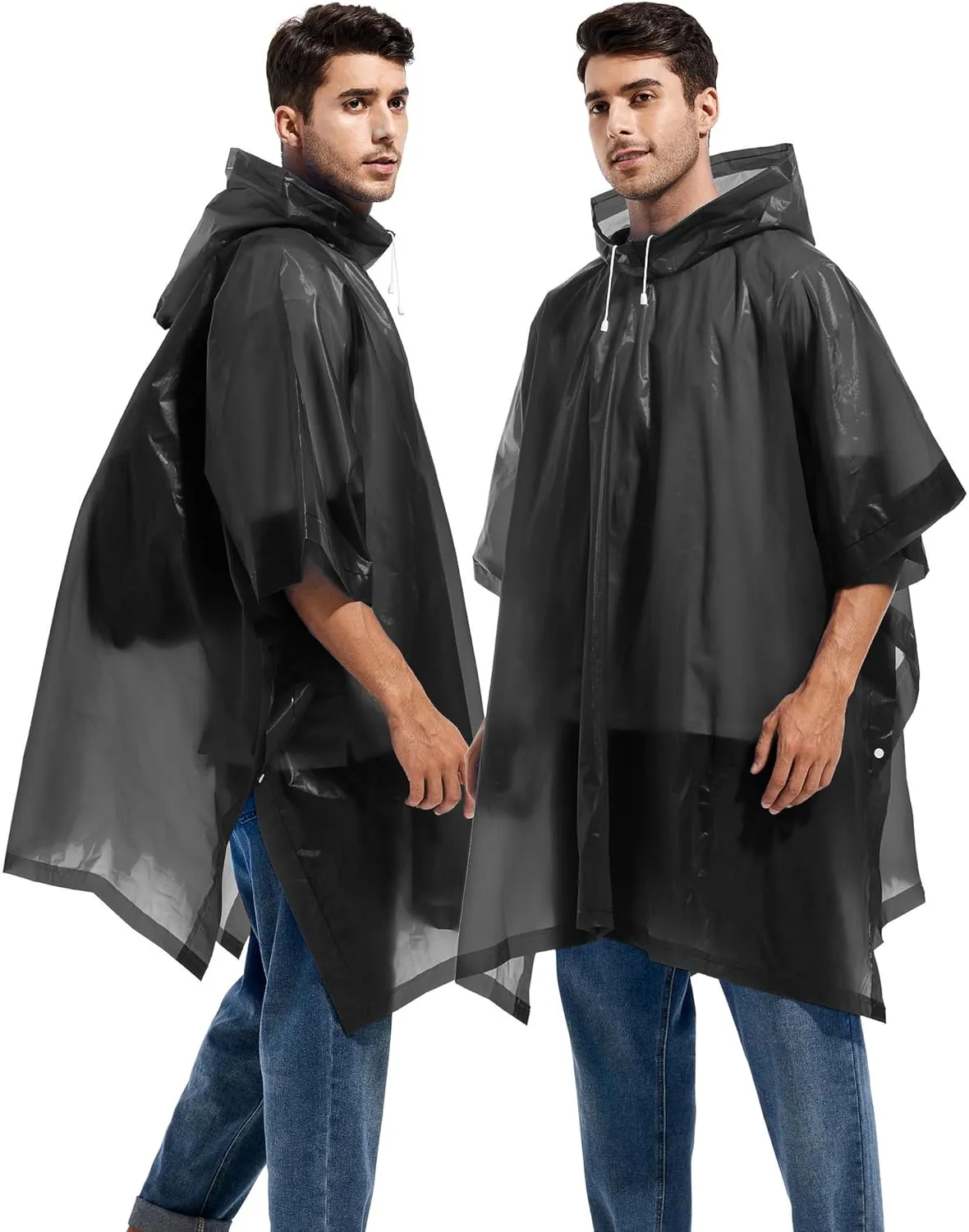 2 Pack Rain Ponchos for Adults Reusable - Raincoats Survival Emergency Heavy Duty Rain Coat with Drawstring Hood