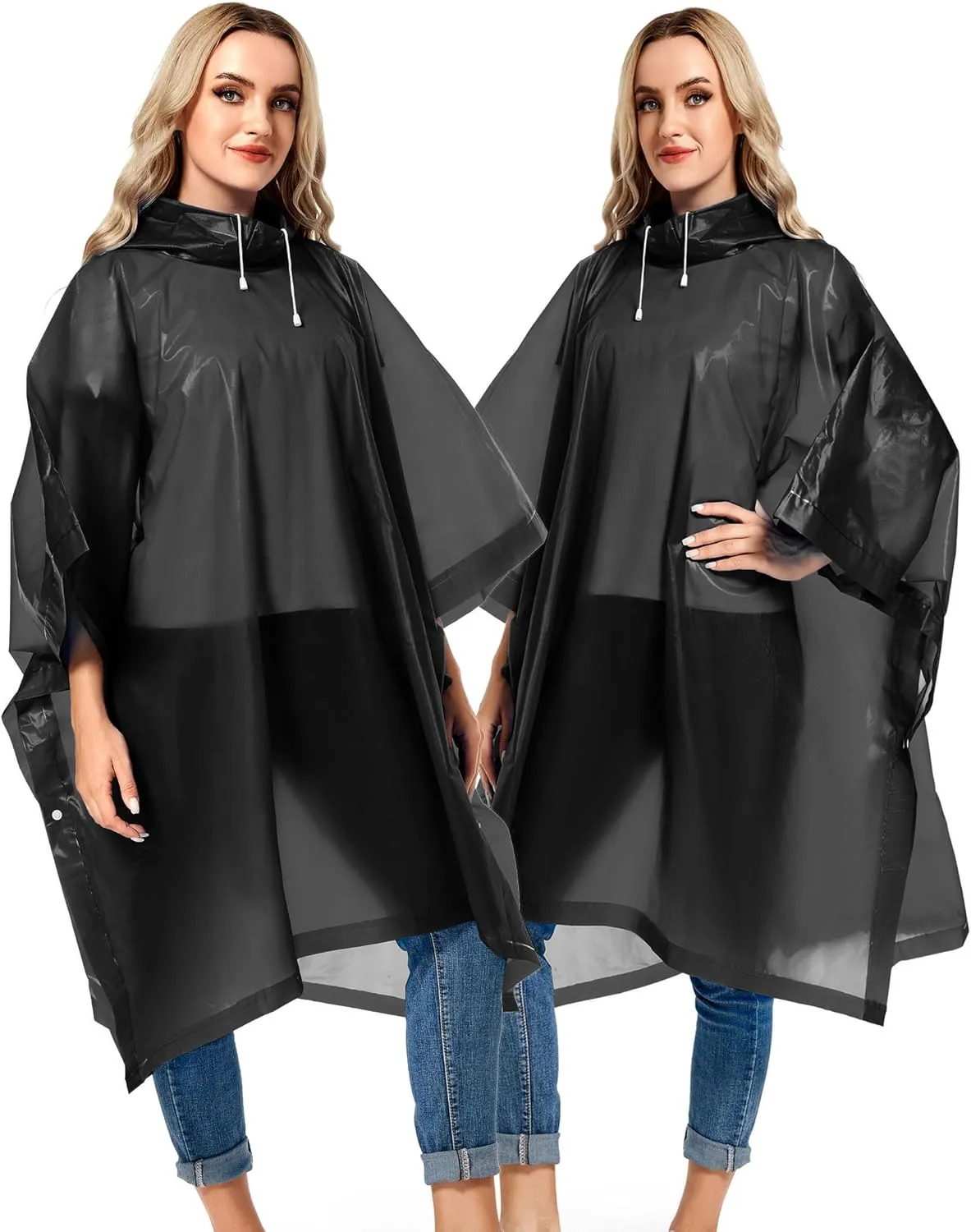 2 Pack Rain Ponchos for Adults Reusable - Raincoats Survival Emergency Heavy Duty Rain Coat with Drawstring Hood
