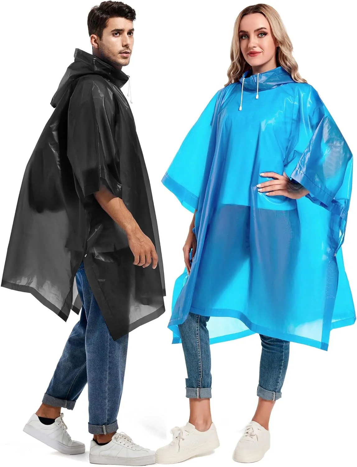 2 Pack Rain Ponchos for Adults Reusable - Raincoats Survival Emergency Heavy Duty Rain Coat with Drawstring Hood