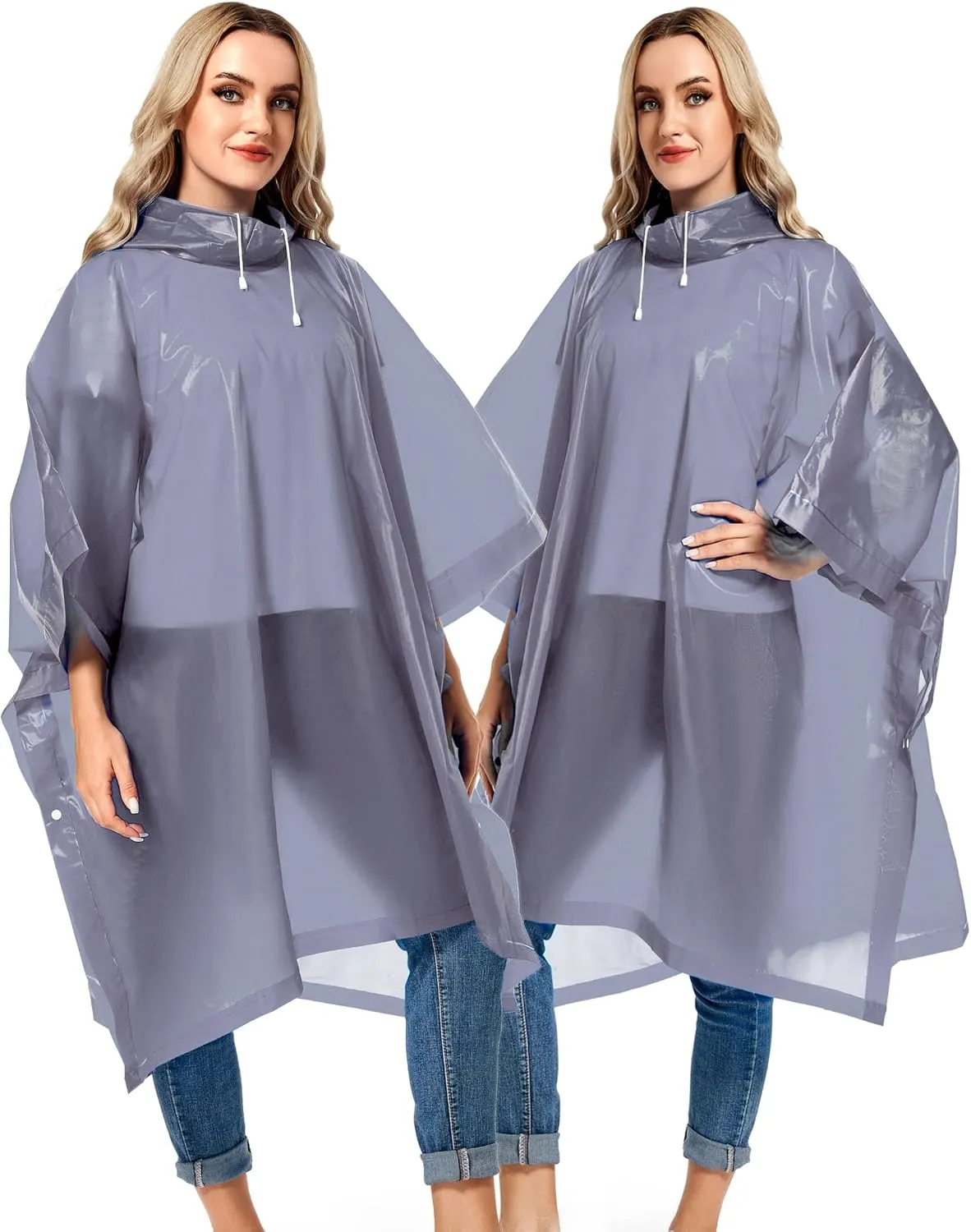 2 Pack Rain Ponchos for Adults Reusable - Raincoats Survival Emergency Heavy Duty Rain Coat with Drawstring Hood
