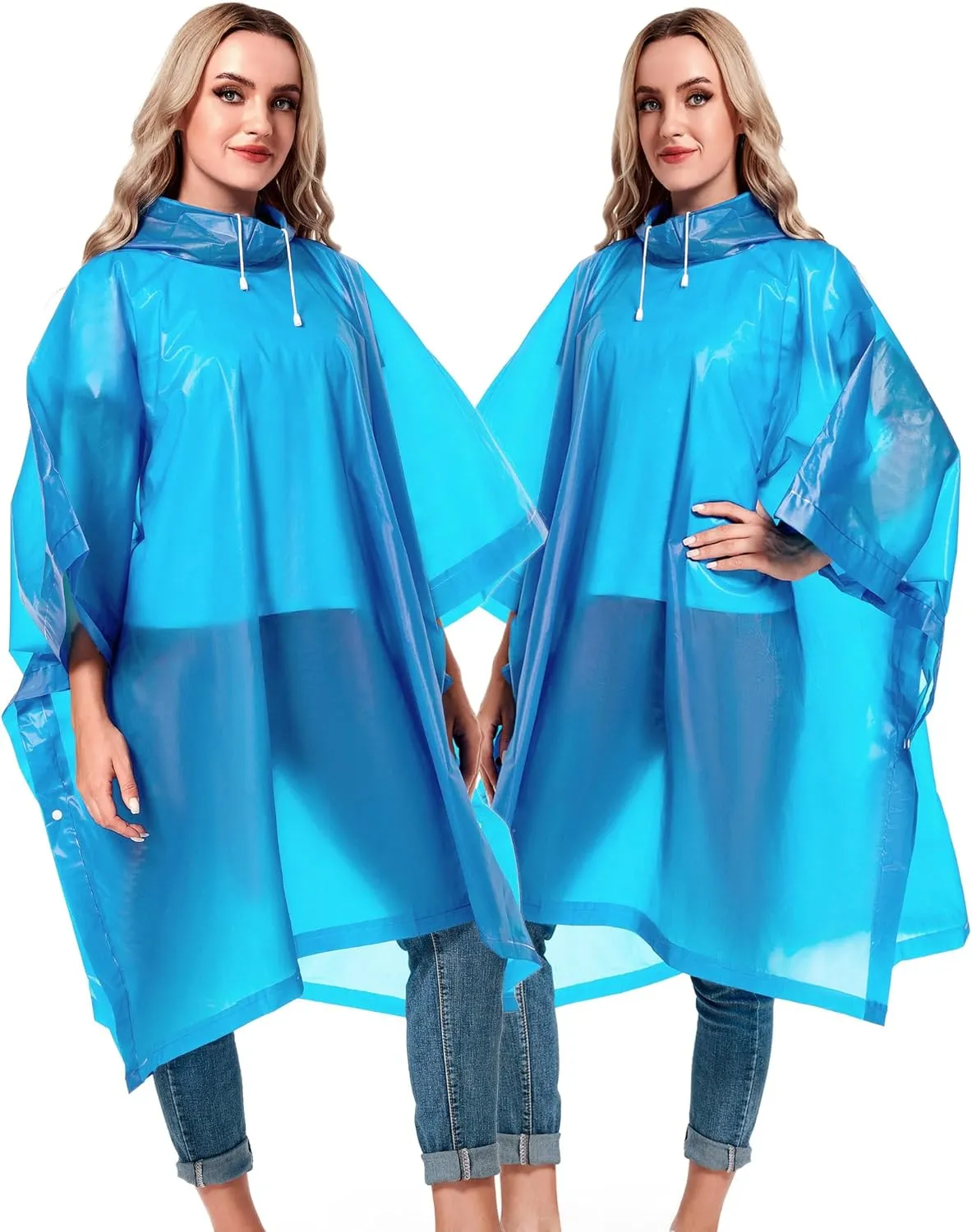 2 Pack Rain Ponchos for Adults Reusable - Raincoats Survival Emergency Heavy Duty Rain Coat with Drawstring Hood