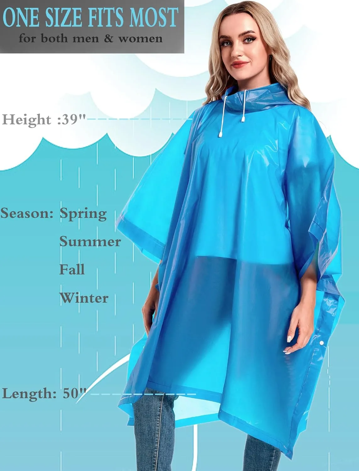 2 Pack Rain Ponchos for Adults Reusable - Raincoats Survival Emergency Heavy Duty Rain Coat with Drawstring Hood
