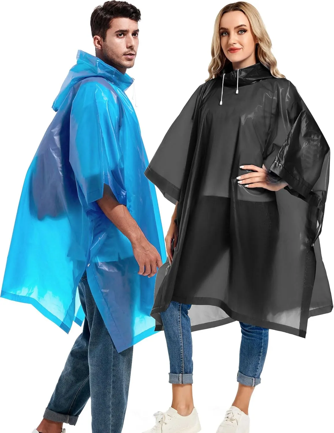 2 Pack Rain Ponchos for Adults Reusable - Raincoats Survival Emergency Heavy Duty Rain Coat with Drawstring Hood