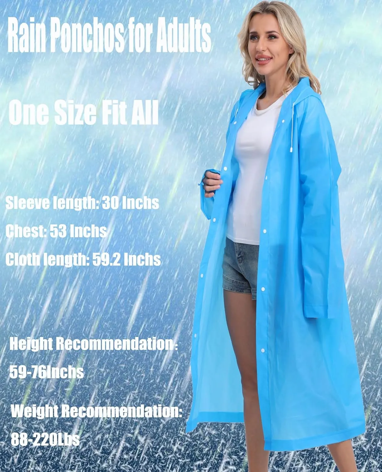 2-Pack Reusable Rain Ponchos for Adults, HOOMBOOM Raincoats Emergency for Women/Men with Drawstring and Sleeves