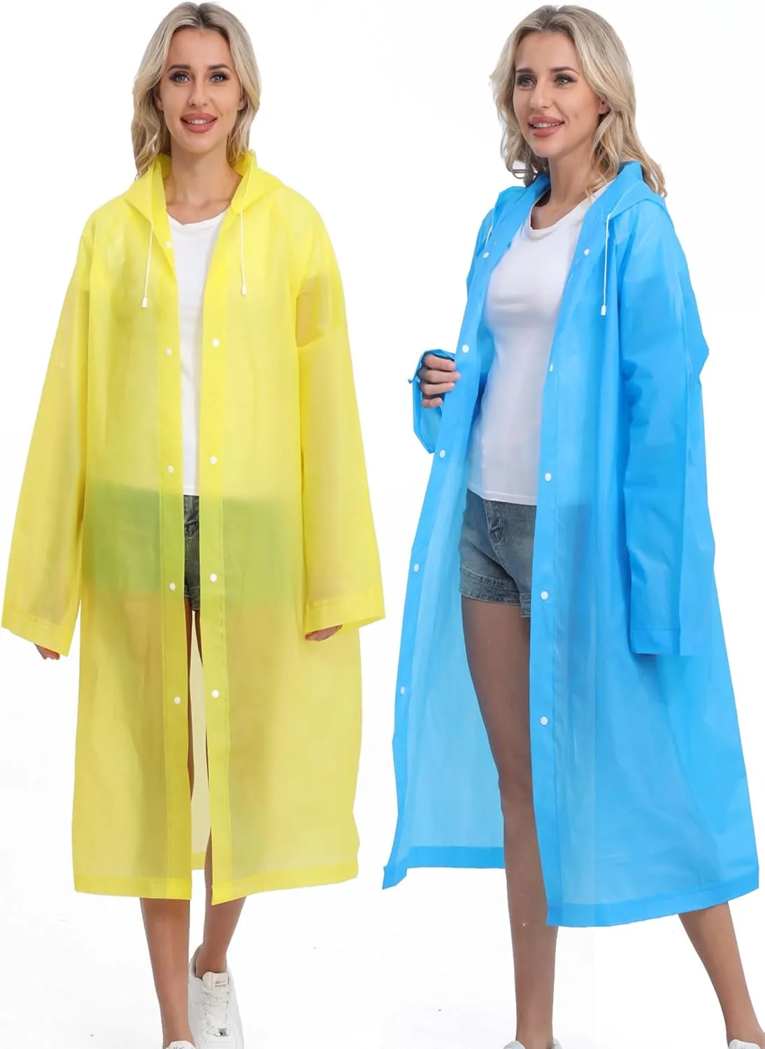 2-Pack Reusable Rain Ponchos for Adults, HOOMBOOM Raincoats Emergency for Women/Men with Drawstring and Sleeves