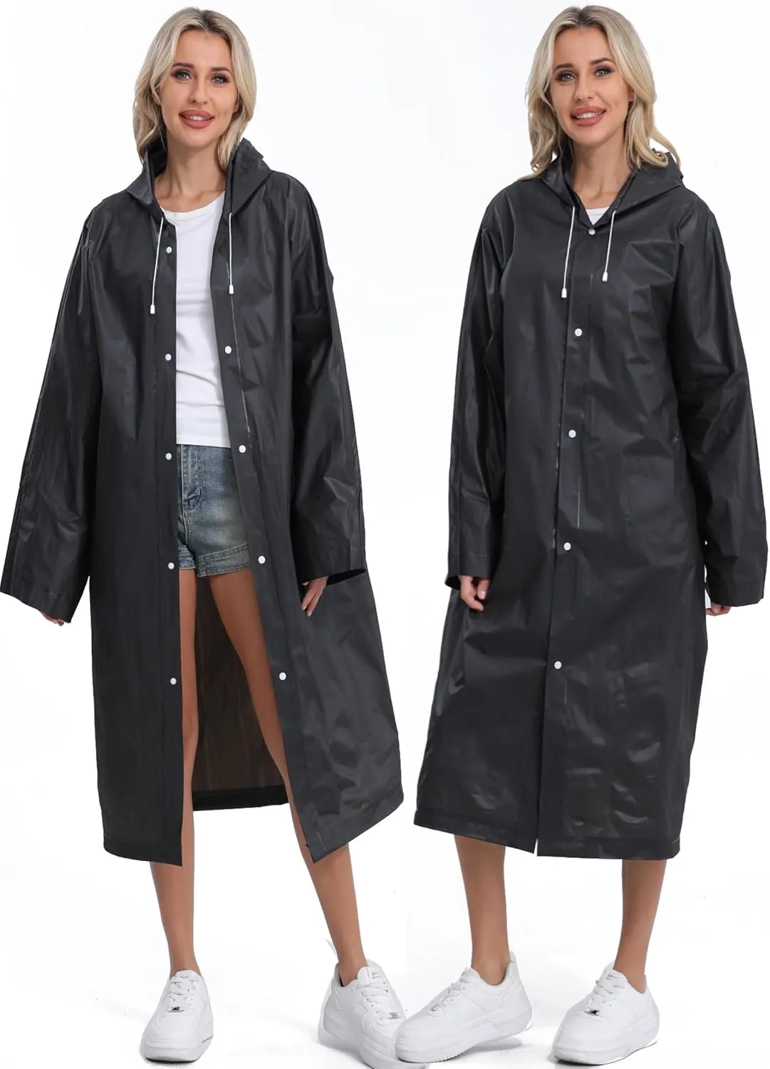 2-Pack Reusable Rain Ponchos for Adults, HOOMBOOM Raincoats Emergency for Women/Men with Drawstring and Sleeves