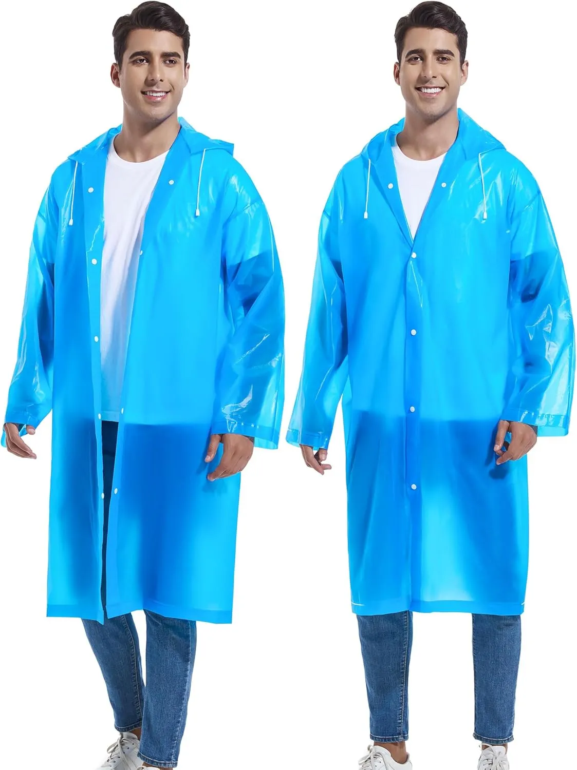 2-Pack Reusable Rain Ponchos for Adults, HOOMBOOM Raincoats Emergency for Women/Men with Drawstring and Sleeves