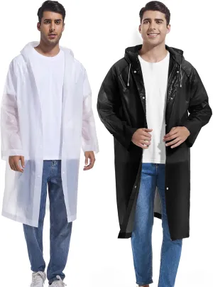 2-Pack Reusable Rain Ponchos for Adults, HOOMBOOM Raincoats Emergency for Women/Men with Drawstring and Sleeves