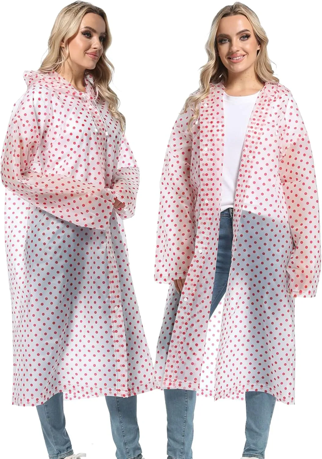 2-Pack Reusable Rain Ponchos for Adults, HOOMBOOM Raincoats Emergency for Women/Men with Drawstring and Sleeves