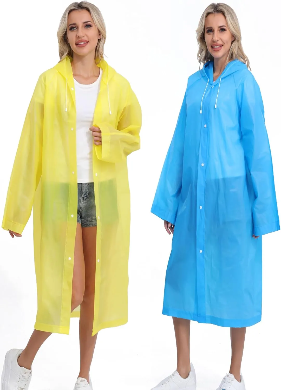 2-Pack Reusable Rain Ponchos for Adults, HOOMBOOM Raincoats Emergency for Women/Men with Drawstring and Sleeves