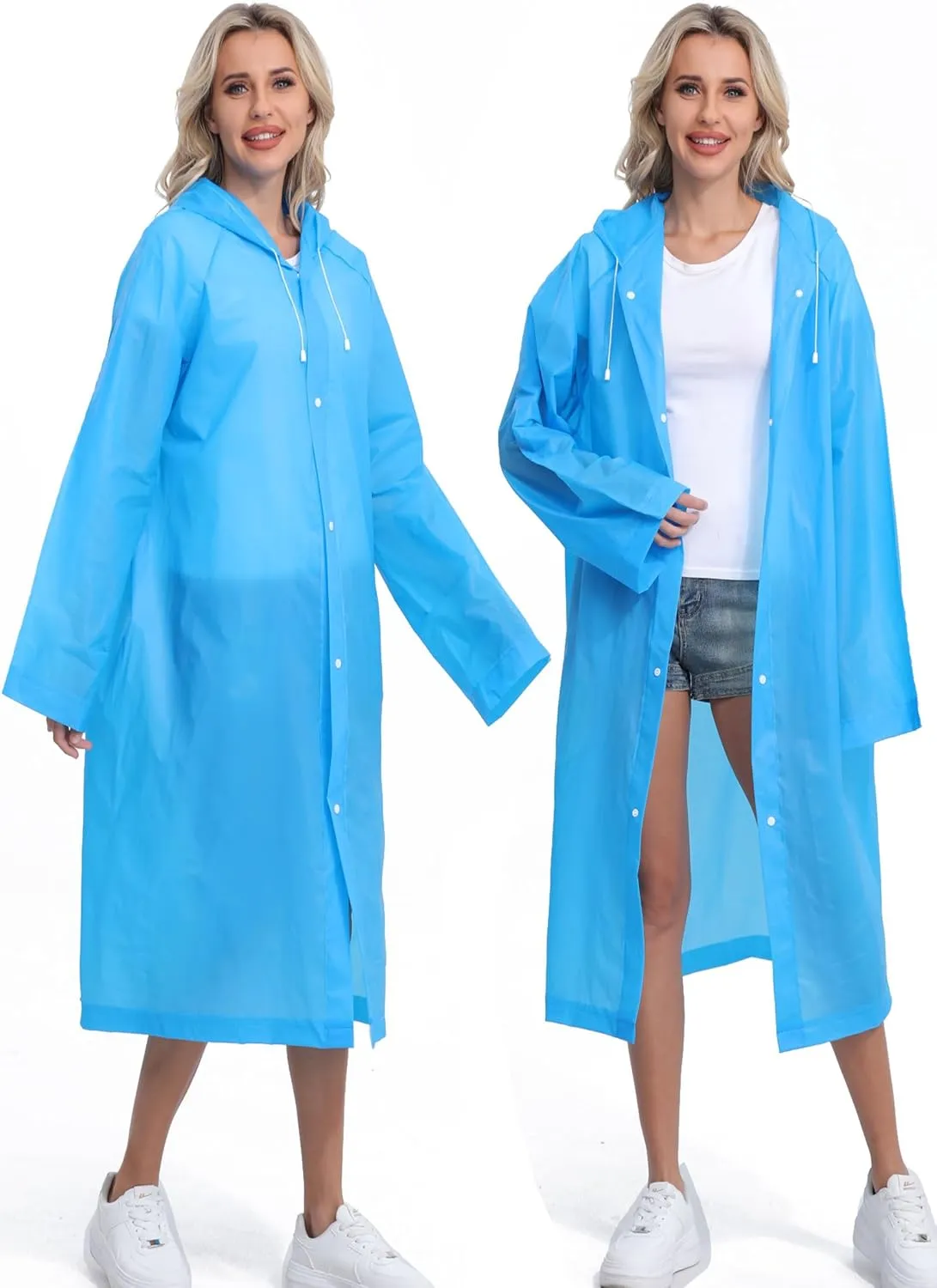 2-Pack Reusable Rain Ponchos for Adults, HOOMBOOM Raincoats Emergency for Women/Men with Drawstring and Sleeves