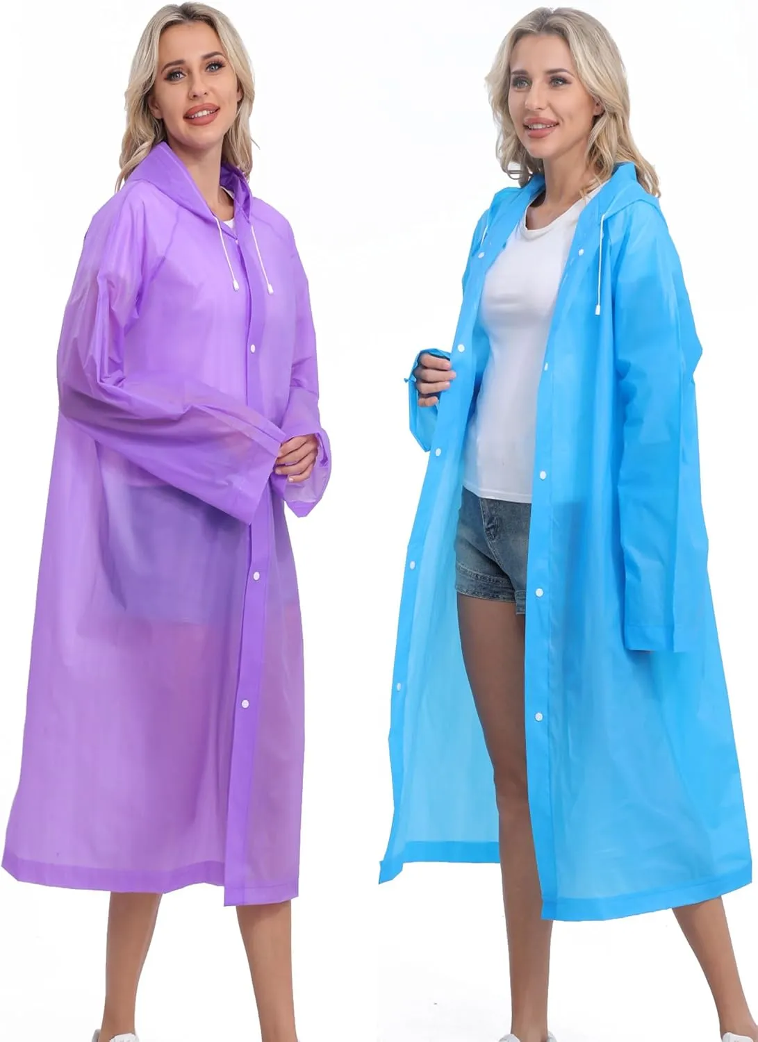 2-Pack Reusable Rain Ponchos for Adults, HOOMBOOM Raincoats Emergency for Women/Men with Drawstring and Sleeves