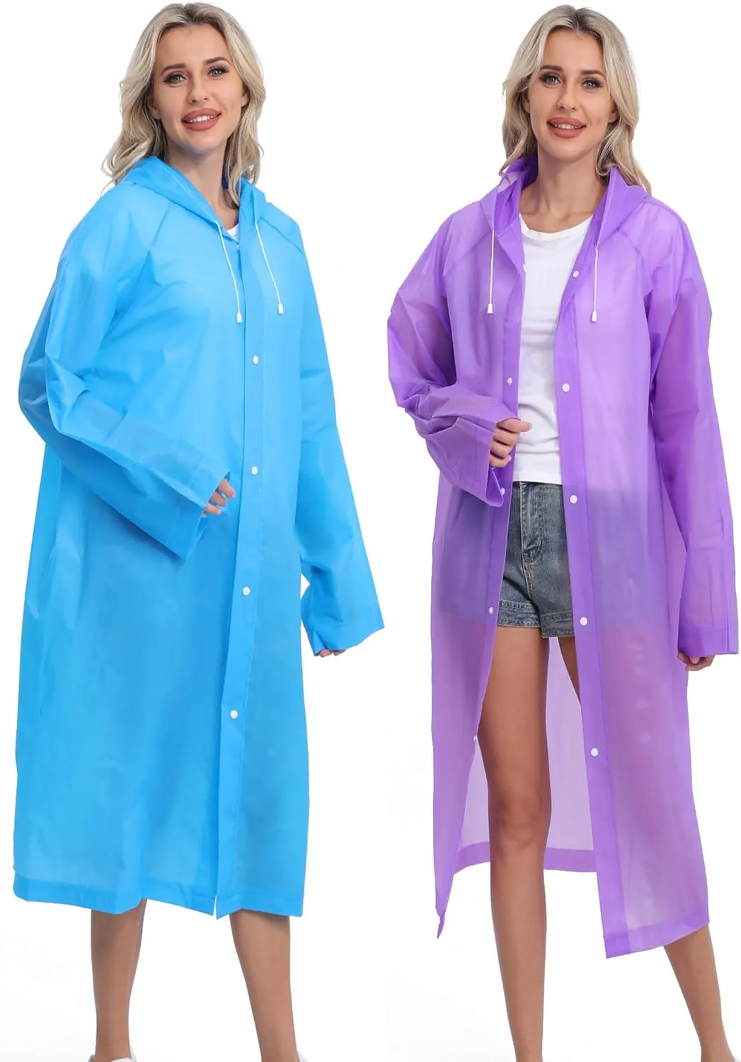 2-Pack Reusable Rain Ponchos for Adults, HOOMBOOM Raincoats Emergency for Women/Men with Drawstring and Sleeves