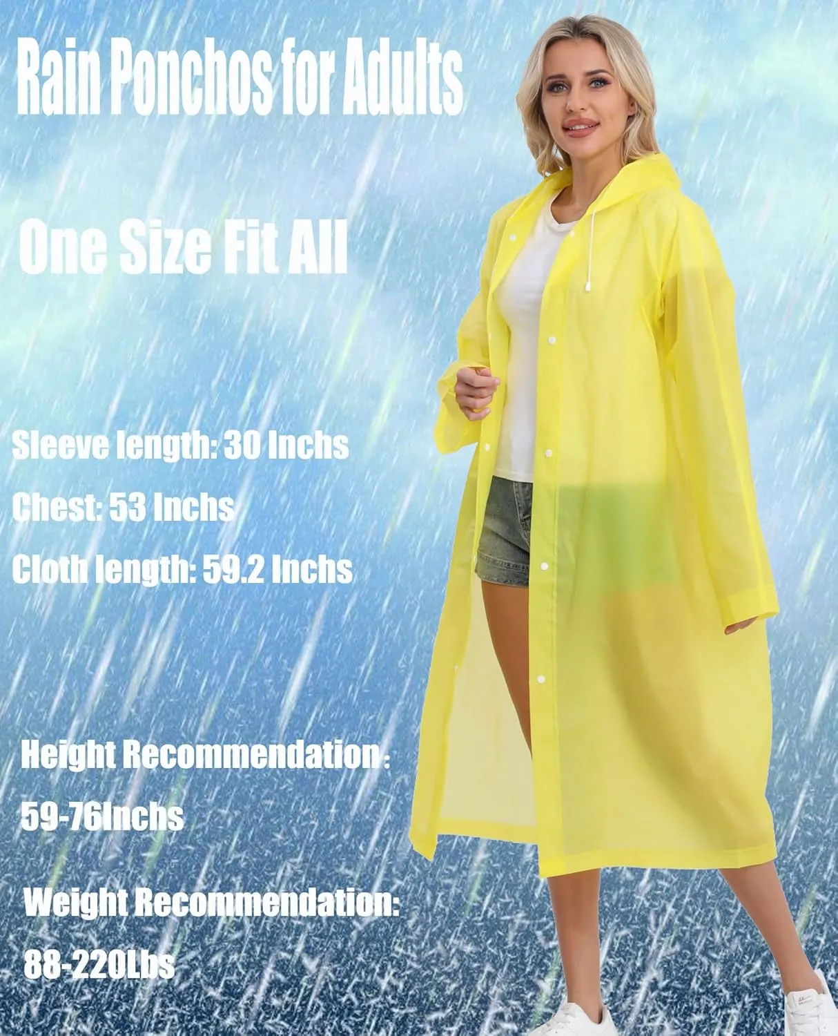 2-Pack Reusable Rain Ponchos for Adults, HOOMBOOM Raincoats Emergency for Women/Men with Drawstring and Sleeves