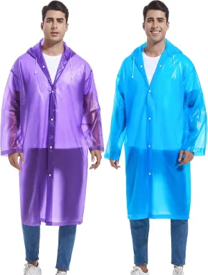 2-Pack Reusable Rain Ponchos for Adults, HOOMBOOM Raincoats Emergency for Women/Men with Drawstring and Sleeves