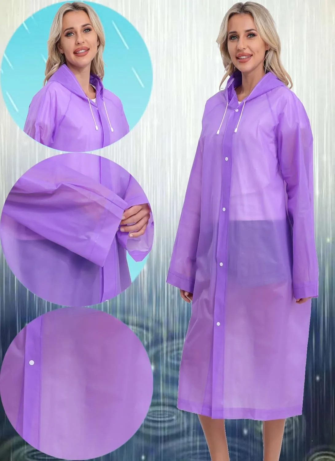2-Pack Reusable Rain Ponchos for Adults, HOOMBOOM Raincoats Emergency for Women/Men with Drawstring and Sleeves