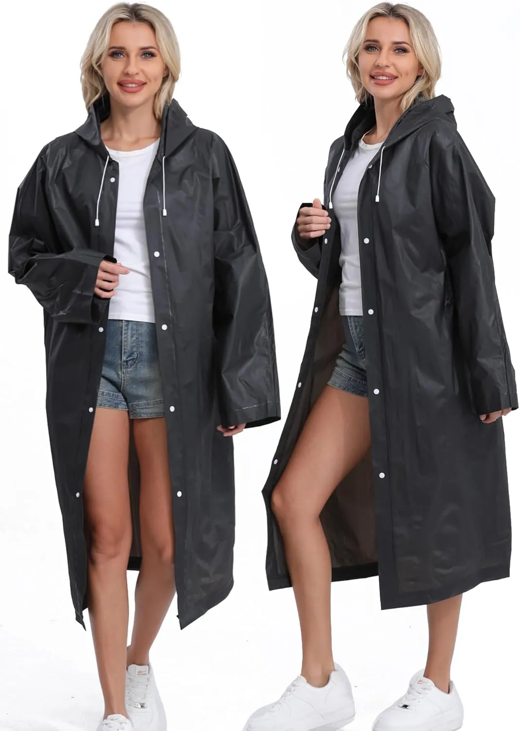 2-Pack Reusable Rain Ponchos for Adults, HOOMBOOM Raincoats Emergency for Women/Men with Drawstring and Sleeves