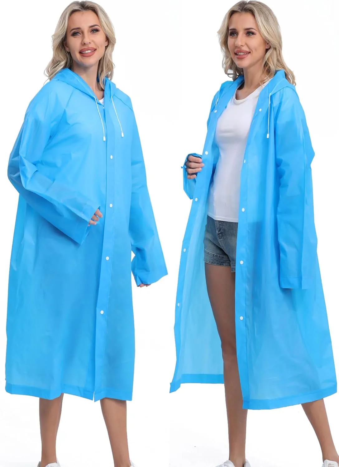 2-Pack Reusable Rain Ponchos for Adults, HOOMBOOM Raincoats Emergency for Women/Men with Drawstring and Sleeves
