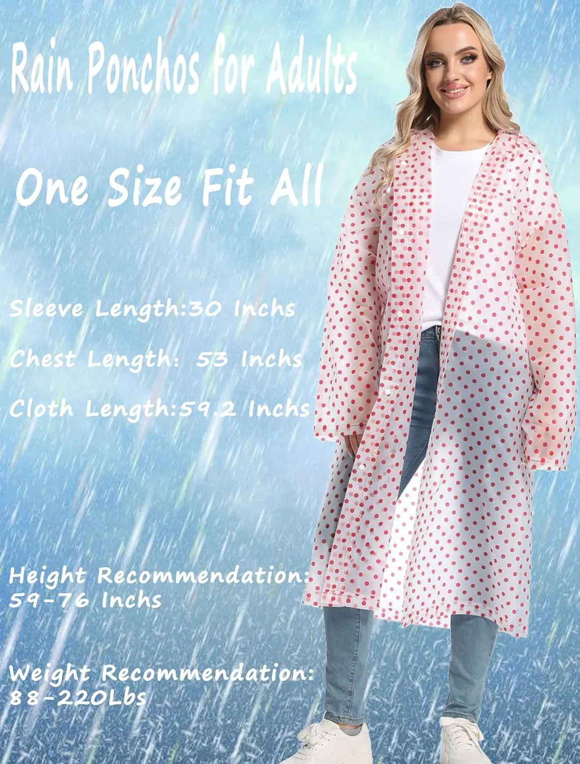 2-Pack Reusable Rain Ponchos for Adults, HOOMBOOM Raincoats Emergency for Women/Men with Drawstring and Sleeves