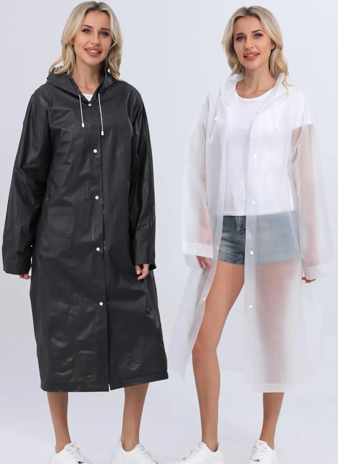 2-Pack Reusable Rain Ponchos for Adults, HOOMBOOM Raincoats Emergency for Women/Men with Drawstring and Sleeves