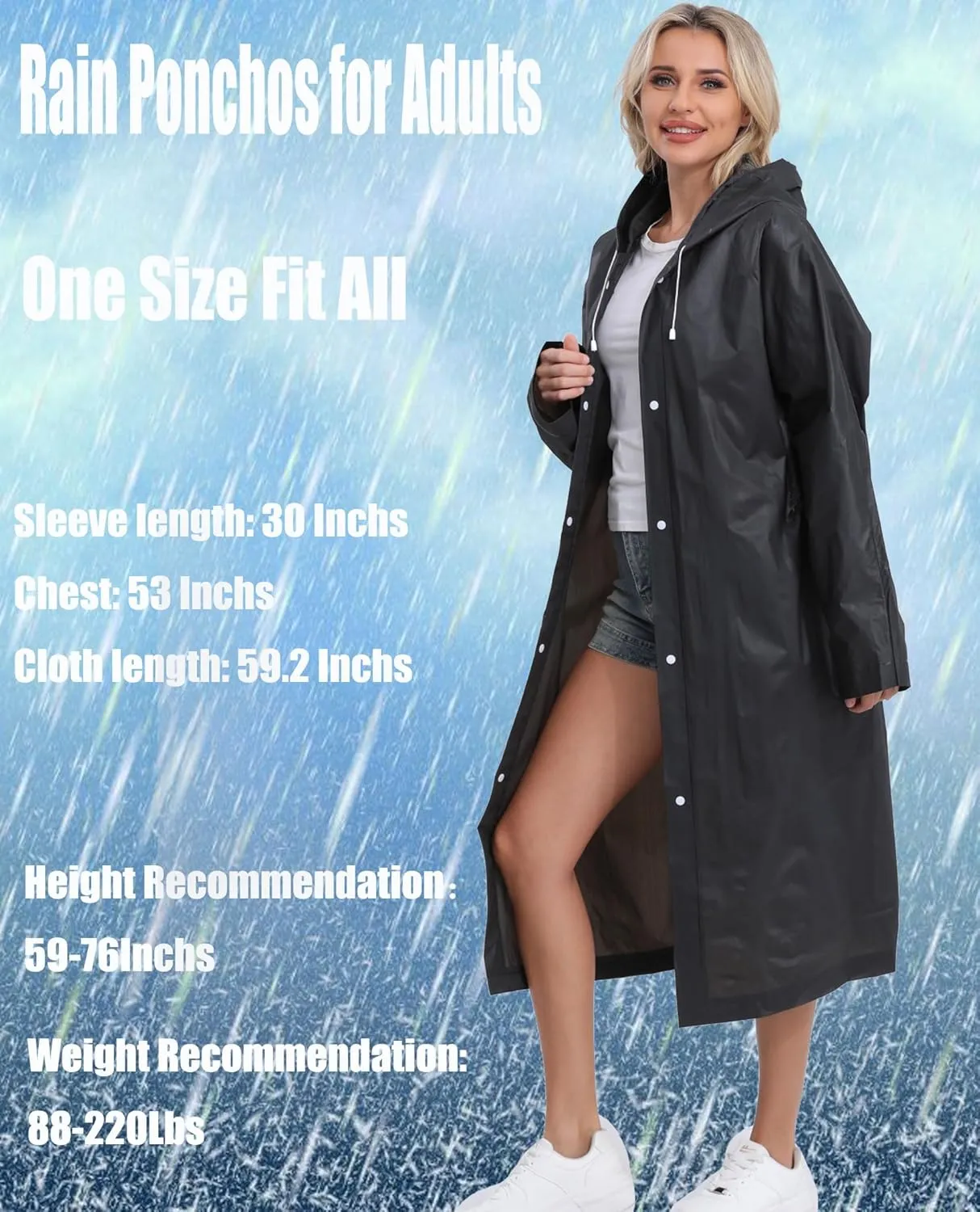 2-Pack Reusable Rain Ponchos for Adults, HOOMBOOM Raincoats Emergency for Women/Men with Drawstring and Sleeves