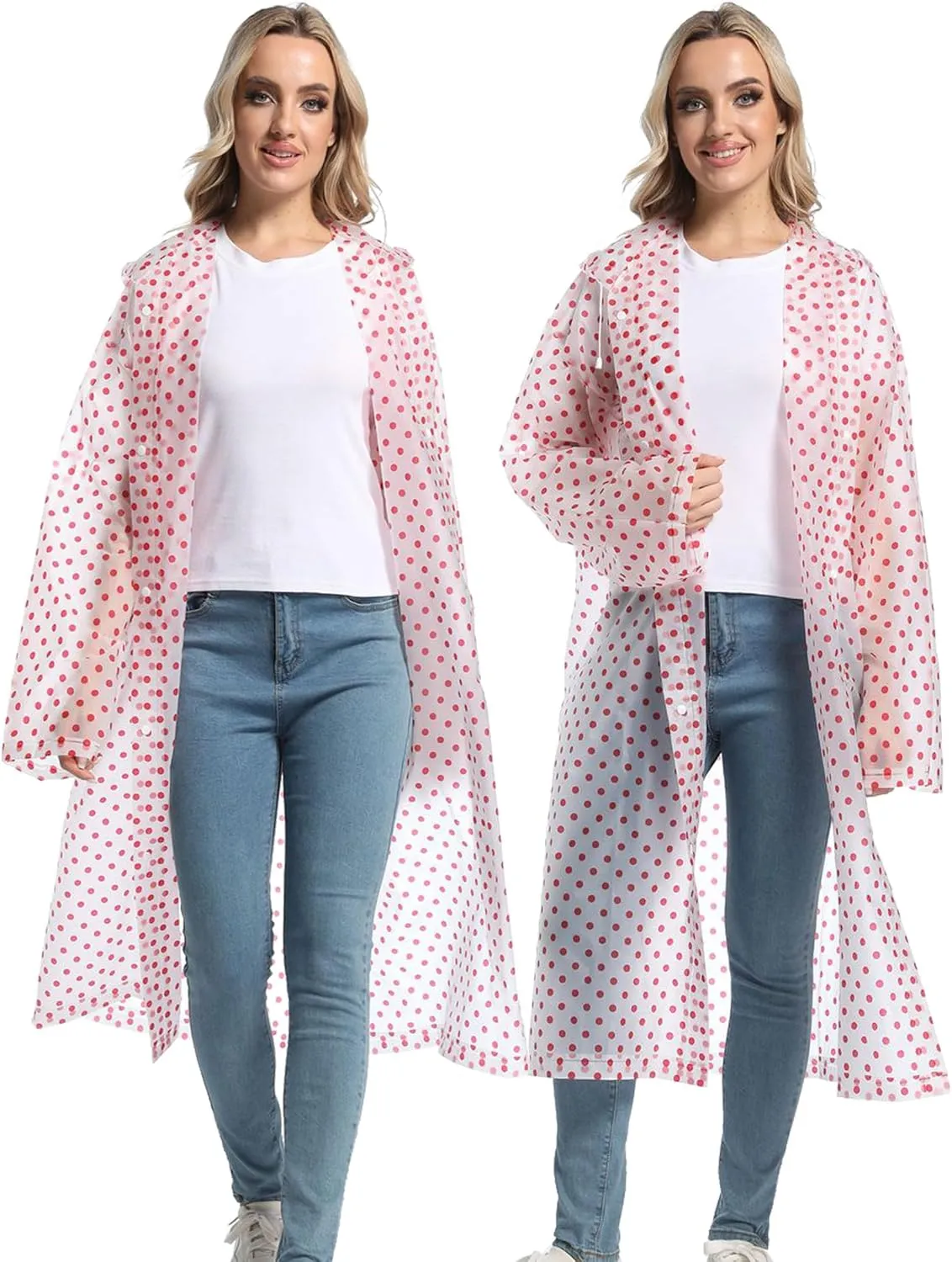 2-Pack Reusable Rain Ponchos for Adults, HOOMBOOM Raincoats Emergency for Women/Men with Drawstring and Sleeves