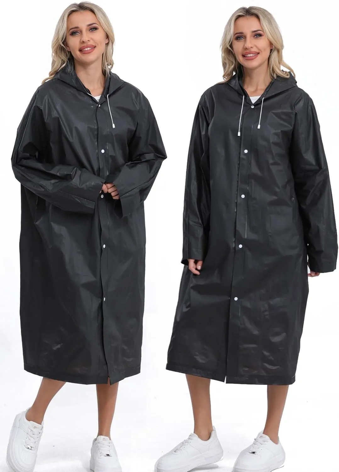 2-Pack Reusable Rain Ponchos for Adults, HOOMBOOM Raincoats Emergency for Women/Men with Drawstring and Sleeves