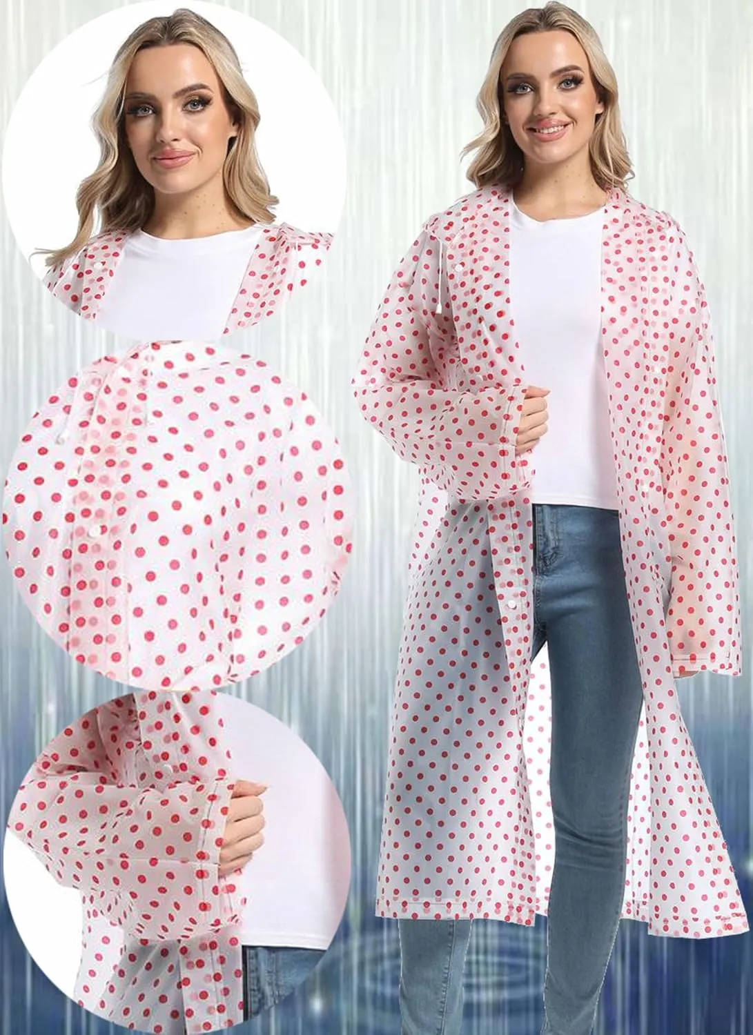 2-Pack Reusable Rain Ponchos for Adults, HOOMBOOM Raincoats Emergency for Women/Men with Drawstring and Sleeves