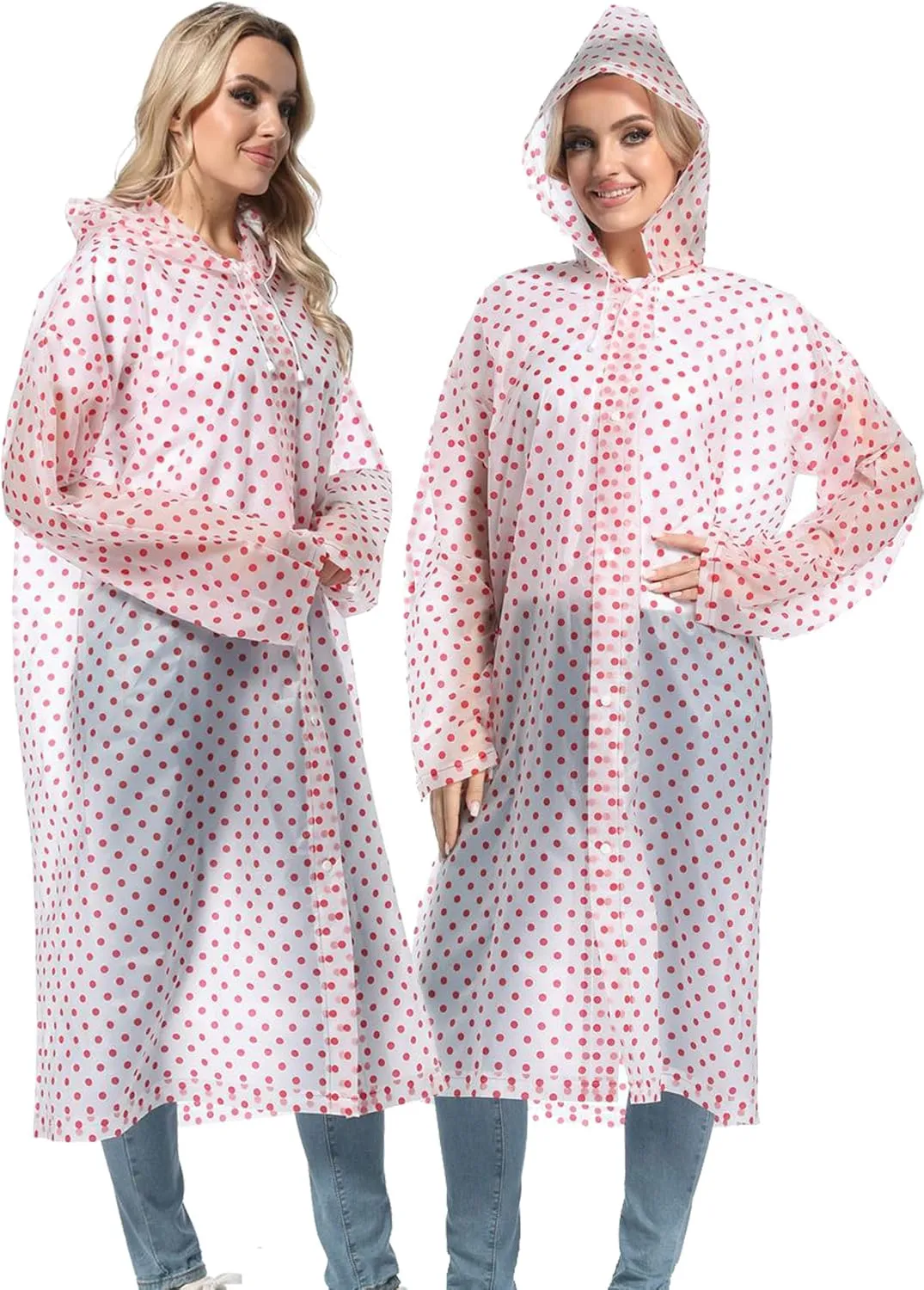 2-Pack Reusable Rain Ponchos for Adults, HOOMBOOM Raincoats Emergency for Women/Men with Drawstring and Sleeves