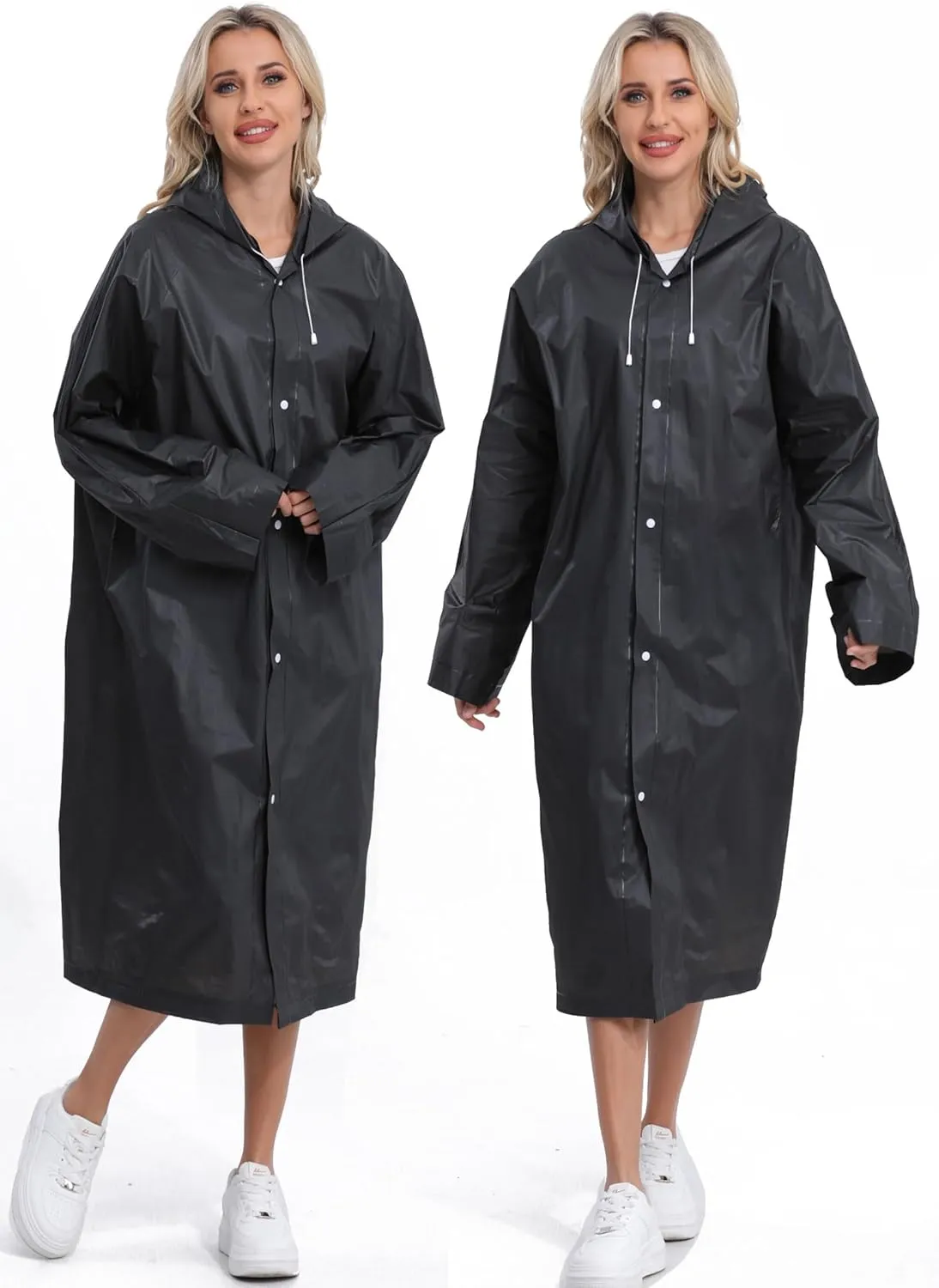 2-Pack Reusable Rain Ponchos for Adults, HOOMBOOM Raincoats Emergency for Women/Men with Drawstring and Sleeves