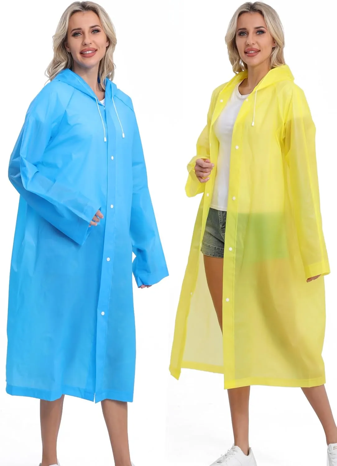 2-Pack Reusable Rain Ponchos for Adults, HOOMBOOM Raincoats Emergency for Women/Men with Drawstring and Sleeves