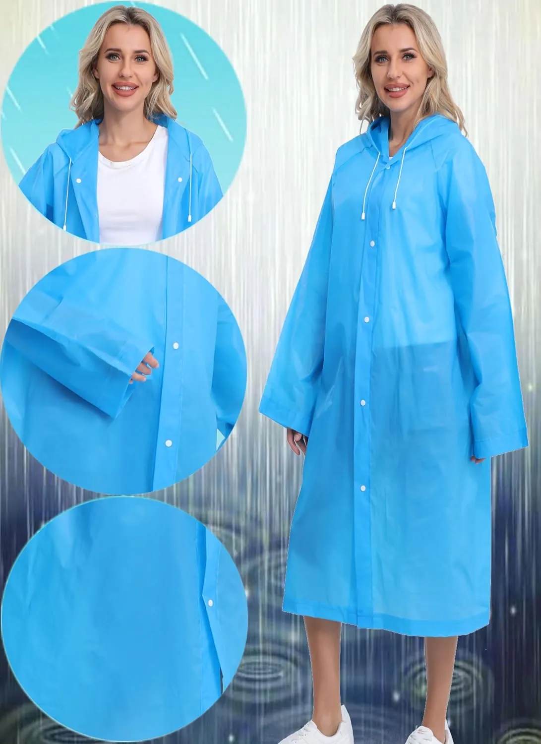 2-Pack Reusable Rain Ponchos for Adults, HOOMBOOM Raincoats Emergency for Women/Men with Drawstring and Sleeves