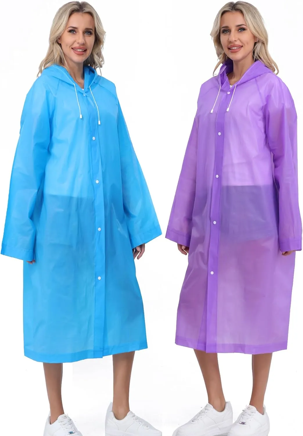 2-Pack Reusable Rain Ponchos for Adults, HOOMBOOM Raincoats Emergency for Women/Men with Drawstring and Sleeves