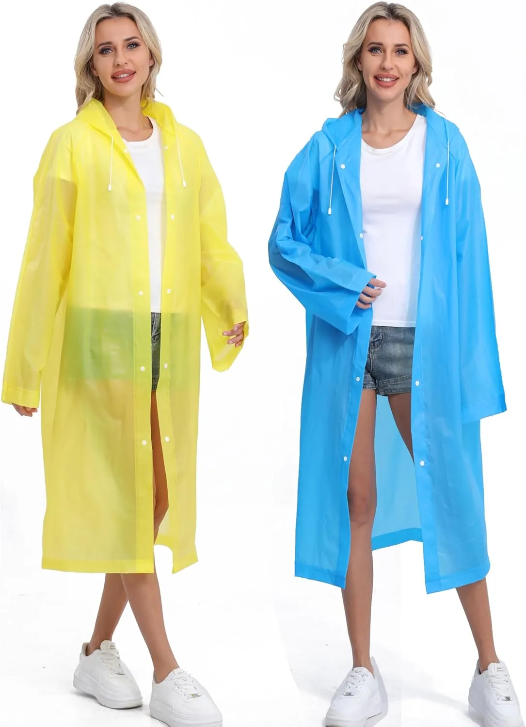 2-Pack Reusable Rain Ponchos for Adults, HOOMBOOM Raincoats Emergency for Women/Men with Drawstring and Sleeves