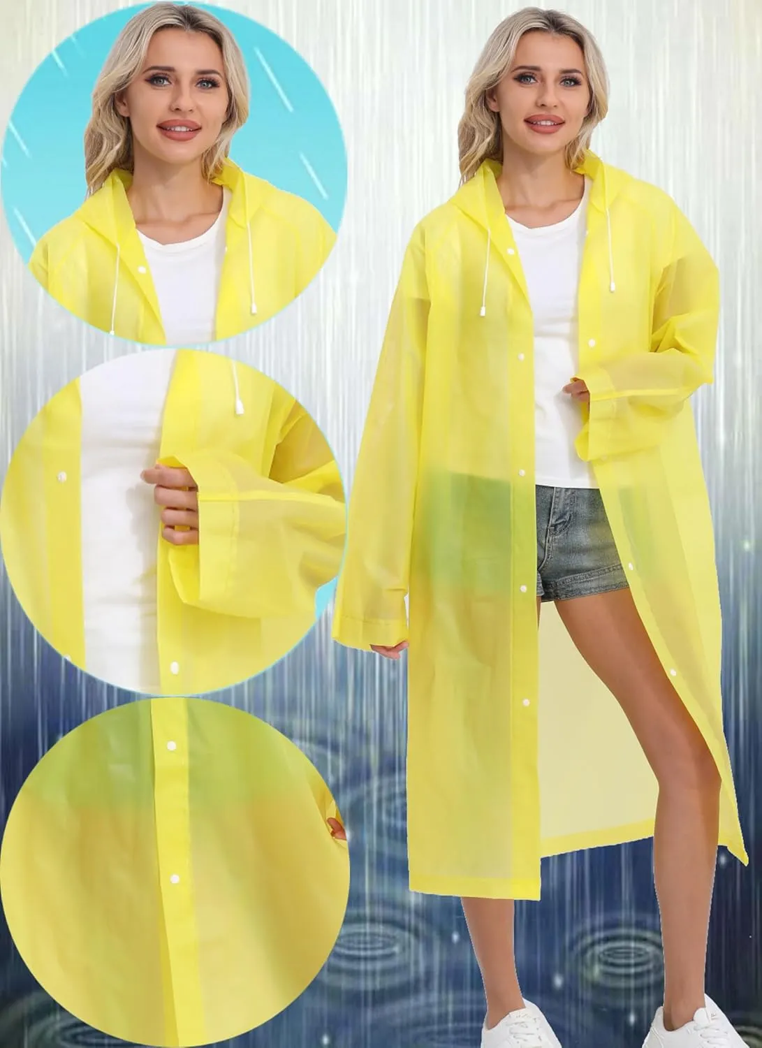 2-Pack Reusable Rain Ponchos for Adults, HOOMBOOM Raincoats Emergency for Women/Men with Drawstring and Sleeves