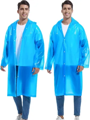 2-Pack Reusable Rain Ponchos for Adults, HOOMBOOM Raincoats Emergency for Women/Men with Drawstring and Sleeves