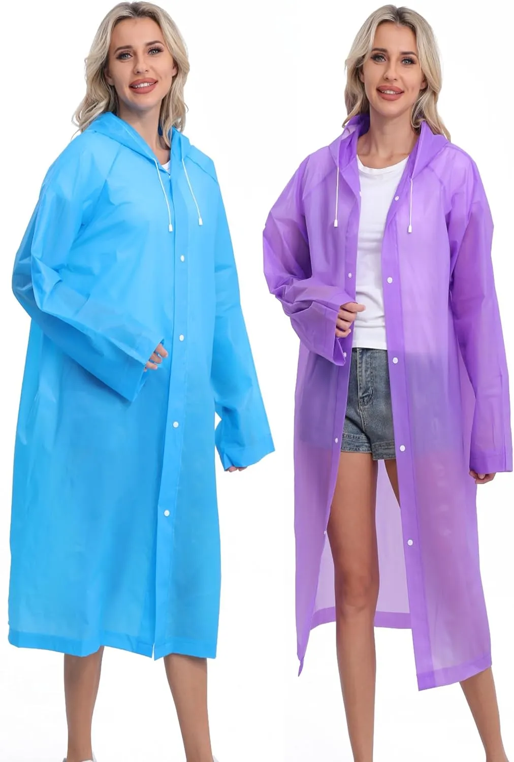 2-Pack Reusable Rain Ponchos for Adults, HOOMBOOM Raincoats Emergency for Women/Men with Drawstring and Sleeves