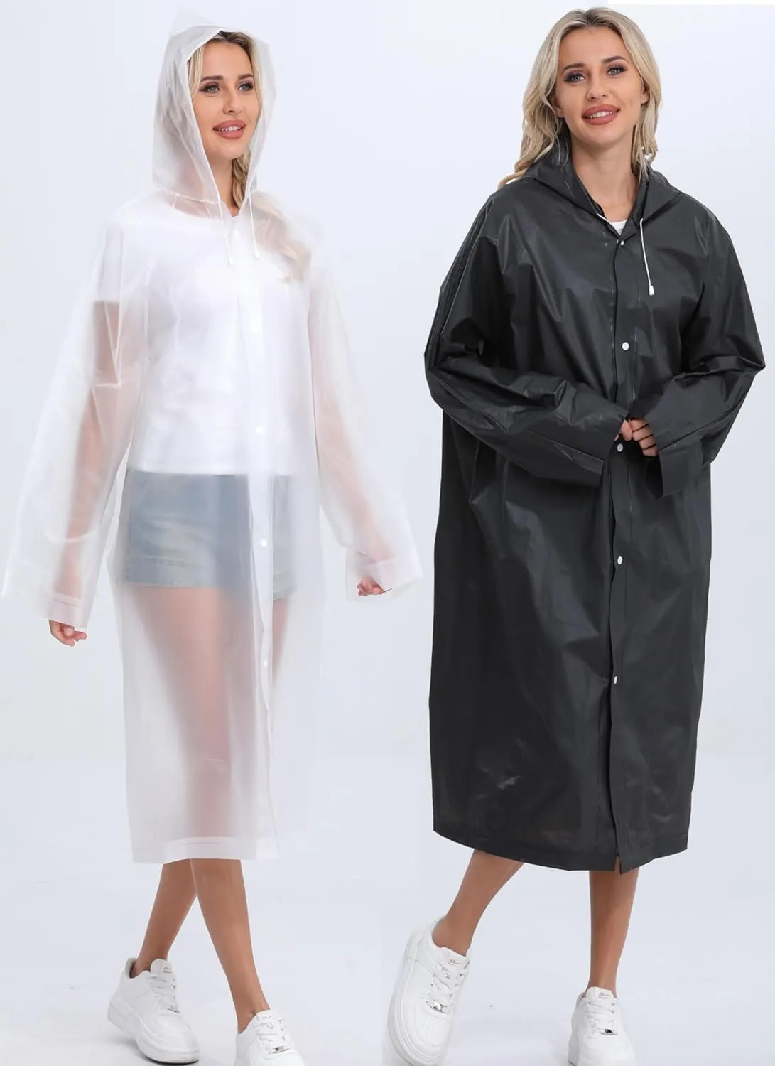 2-Pack Reusable Rain Ponchos for Adults, HOOMBOOM Raincoats Emergency for Women/Men with Drawstring and Sleeves