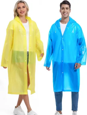 2-Pack Reusable Rain Ponchos for Adults, HOOMBOOM Raincoats Emergency for Women/Men with Drawstring and Sleeves